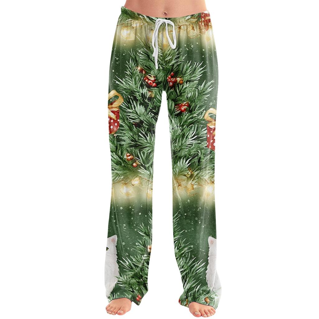 Women's Christmas Print Casual Pants with No Pockets for Holiday Lounging and Everyday Wear