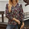European and American Floral Lantern Sleeve Top V-neck Loose Short Pastoral Commuting Floral Thin Retro Shirt