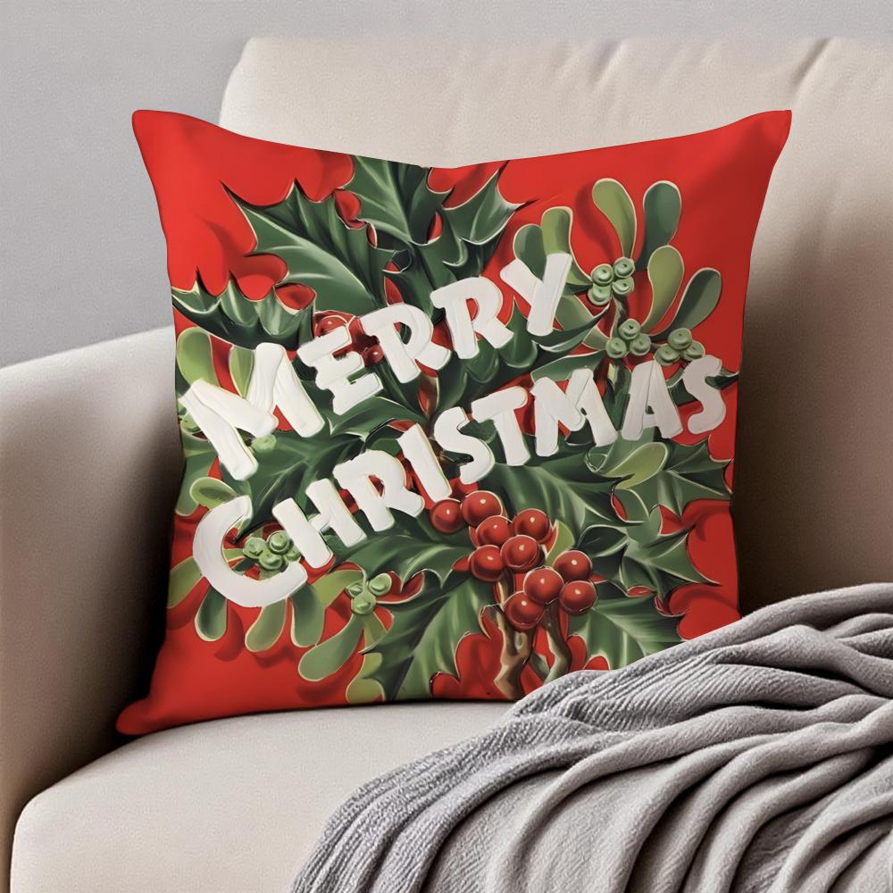 Christmas Cushion Cover Pillowcase Antidustmite Invisible Zipper Short Plush Sofa Cushion