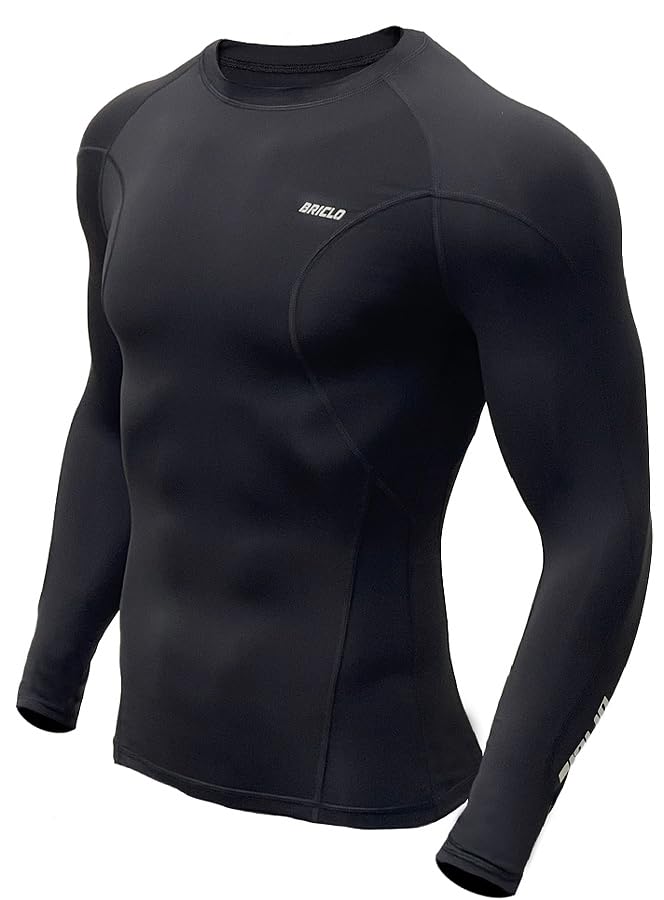 Briclo Long Sleeve Compression Shirt for Spring and Summer UV Power Stretch Compression Shirt for and Compression Sports Base Sportswear Men's