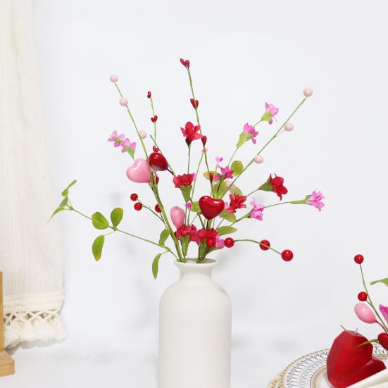 Umělé stonky bobulí na Valentýna Růžové Červené Bobule ve tvaru srdce Větvičky na Valentýna Svatba Oslava výročí Stůl Domácí dekorace