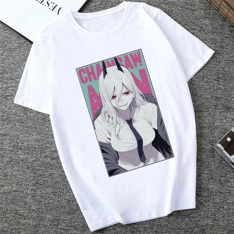 Harajuku Tops Anime Tshirt Unisex Chainsaw Men T Shirt Women Funny Cartoon Pochita Makima T-shirt Graphic Tees Tops Female 90