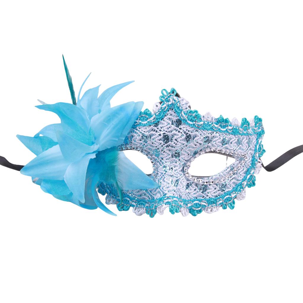 Feather Rhinestones Masquerade Mask Lace Flower Half Face Sexy Feather Flower  For Couple Masquerade Ball Party Game