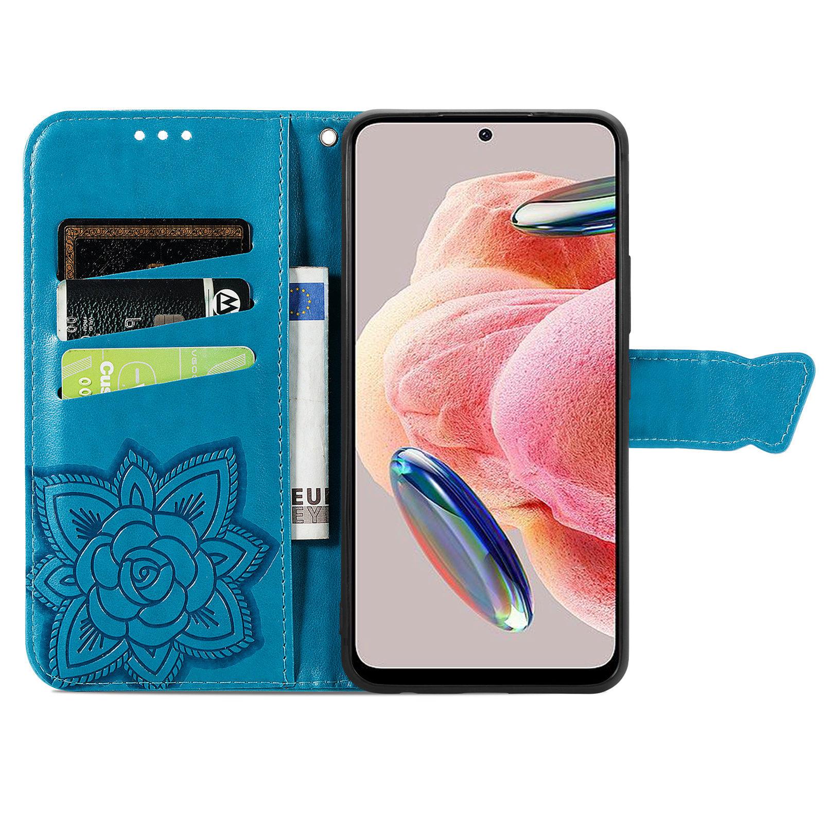

For Xiaomi Redmi Note 12 4G PU Leather Cover Stand Butterfly Imprinted Flip Wallet Phone Case Blue