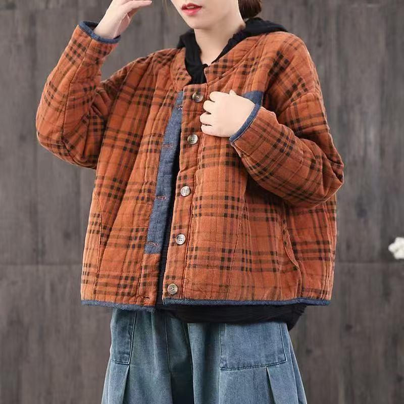 2025 Autumn/Winter Retro Plus Size Thickened Floral Padded Jacket for Middle-Aged and Elderly Women