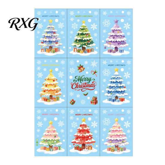 Static Cling Window Decals 9Pcs Macaron Christmas Tree Clings, Snowflake Gift Glass Stickers, Reusable for Shop Home Holiday Decoration Atmosphere