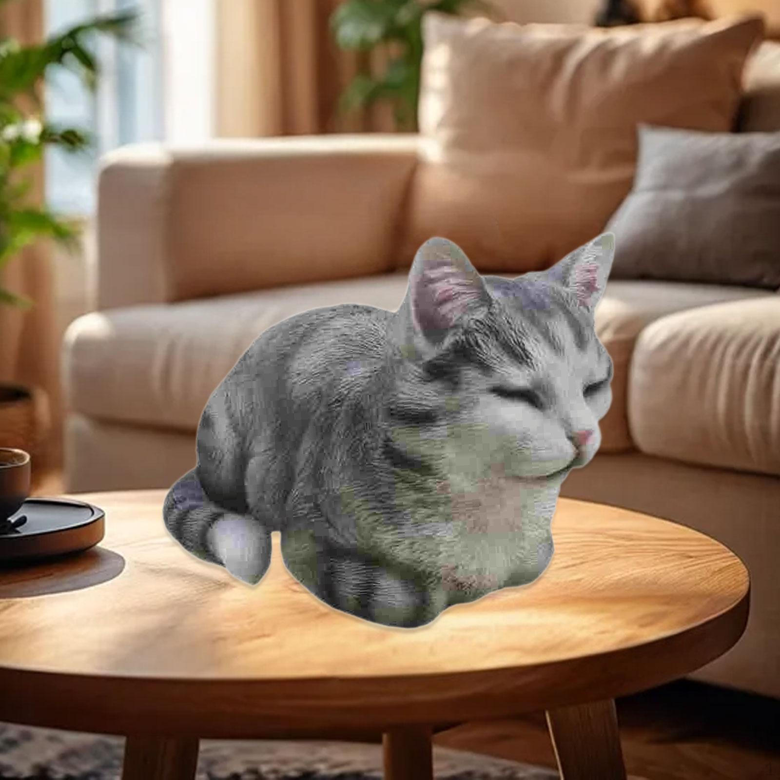 

Figurine Sleeping Cat Statue Compact Decorative Resin Animal Sculpture for Dining Room серый