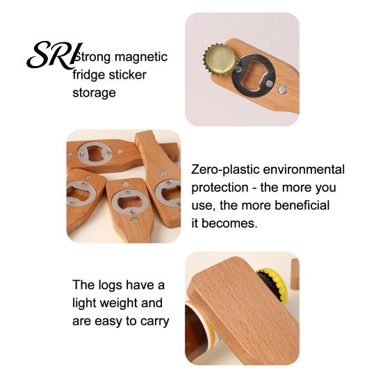 Bottle Opener Fridge Magnet Wooden Refrigerator Manual Beer Opening Decorative Tool Home Office Kitchen Locker Decoration Portable