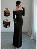 Elegant Women's Off-the-Shoulder Cross Backless Evening Gown