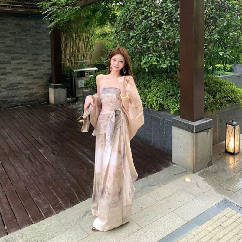 Kumikumi Long Sleeves Cardigan Underwear Bandeau Vest Women's Autumn High Waist Slim Looking All-Matching Casual Trousers Three-Piece Set