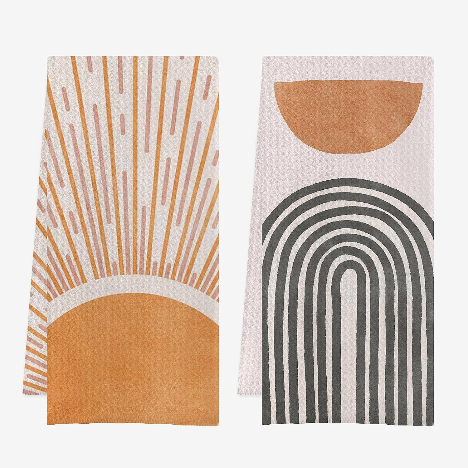IWXYI Dish Towels, Mid Century Modern Boho Waffle Weave Kitchen 1624 Inches Set of 2, Modern Abstract Decorative Hand Towels and Dish Cloths 2pcs Sun2