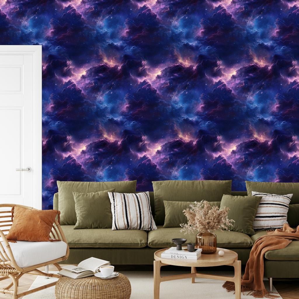 Watercolor Galaxy Wallpaper Navy Blue, Indigo Bottom 50x1000