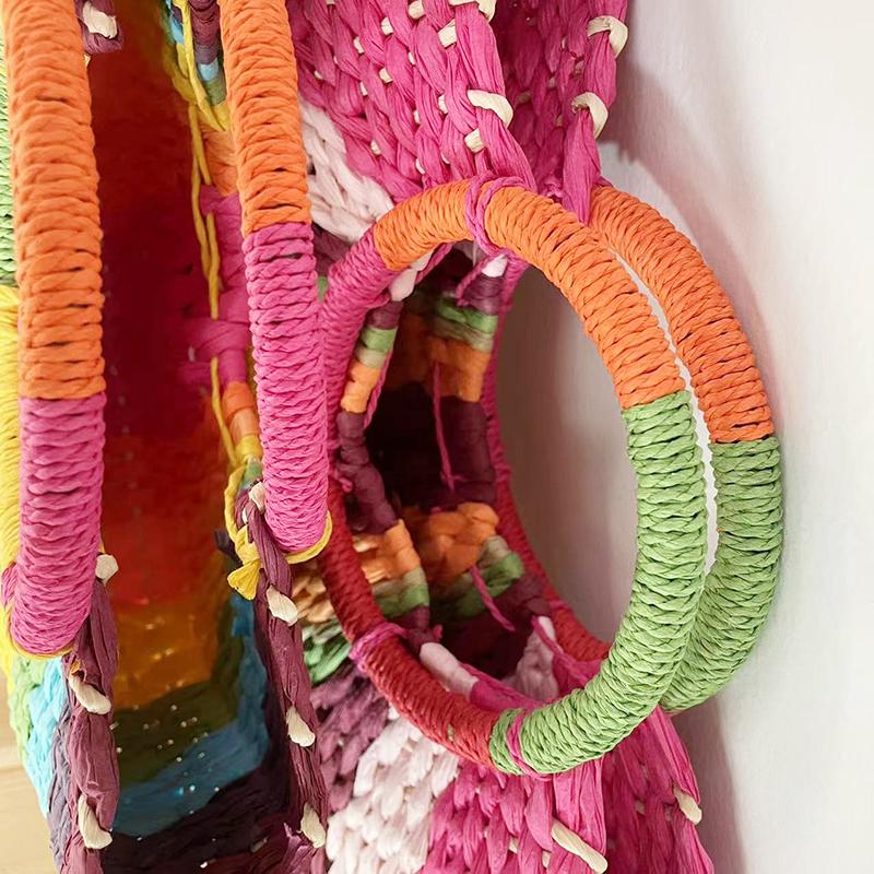 Yogodlns Straw Bag Women Hand-Woven Handbags Moon Shape Rattan Tote Bag Big Capacity Top-handle Bag