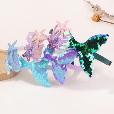 Bandeaux Sirène à Paillettes Multicouches pour Filles Arc-en-ciel Sirène Perles Bandes Cheveux Fait Main Coiffure Enfants Accessoires Bébé Enfants