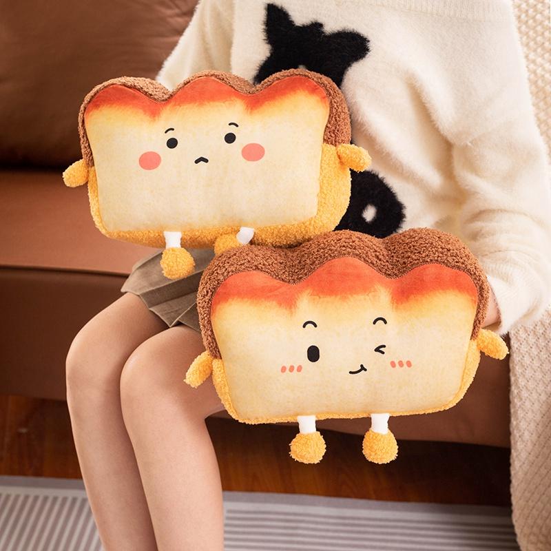 Plush Toast Bread Pillow Kawaii Food Toast Soft Doll Winter Hand Warmer Home Decoration Cushion Kids Toys Birthday Gift