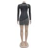 C6381 European & American Fashion Women's Long Sleeve Mesh Bubble Bead Short Dress