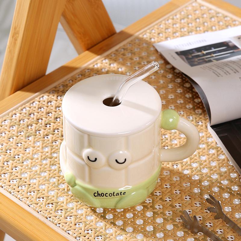 Smiley-Gesicht mit Deckel Niedliches Smiley-Gesicht Trinkbecher Cartoon-Stil Set Keramiktasse Partnerbecher Hitzebeständiger Becher Tasse Geschenk