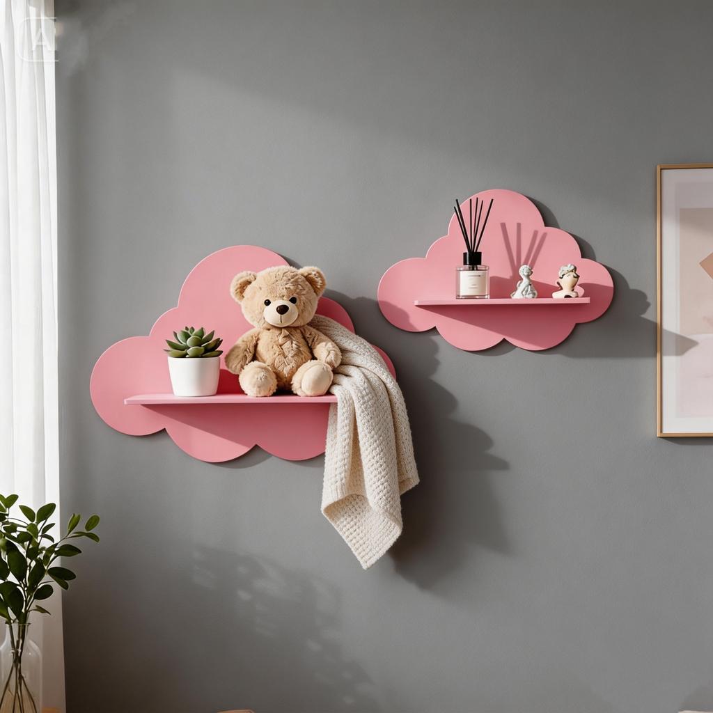 1PC Wind Cloud Wall Rack Wooden Wall Decorative Rack Ins Wind Study Room Living Room Storage Rack Multi-functional Shelf