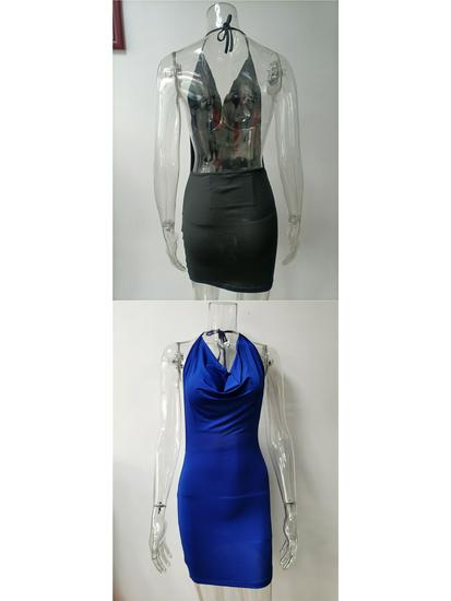 2026 Spring/Summer European & American Women's Fashion: Sexy Slit Bow Backless Halter Dress