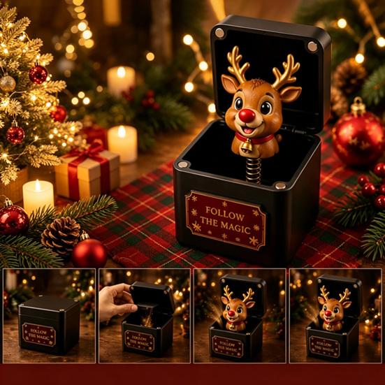 Interactive Xmas Magic Box 3D Printed Christmas Pop-Up with Spring Action, Elements/Angel/Star Snowman Holiday Party Favors Ornaments,