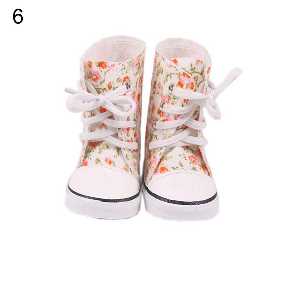 DIY Russia For 43cm Baby 7cm American Doll Shoes Flowers Sneakers Boots 18Inch Doll Canvas Shoes