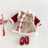 Girls' Diagonal Lapel Red Retro Dress - 2025 Winter New Year's Outfit for Babies