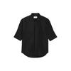 Loose Fit Solid Color Drop Shoulder Three Quarter Sleeve Shirt Unisex Shirts Black USH218CO0064-001