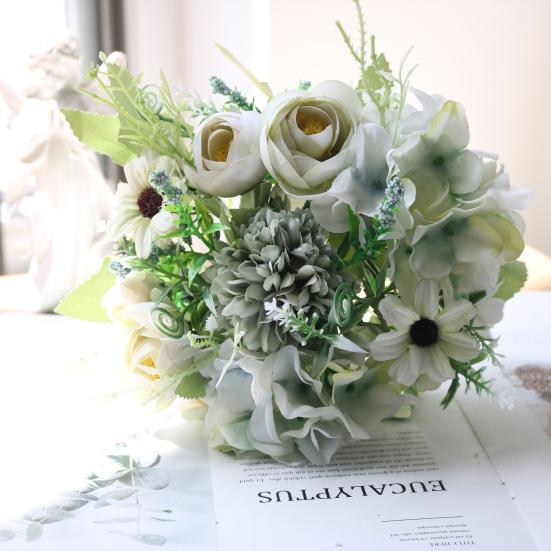 Artificial Flowers Bunch Realistic Faux Silk Flowers Long-Lasting Hydrangea Rose Fake Flowers