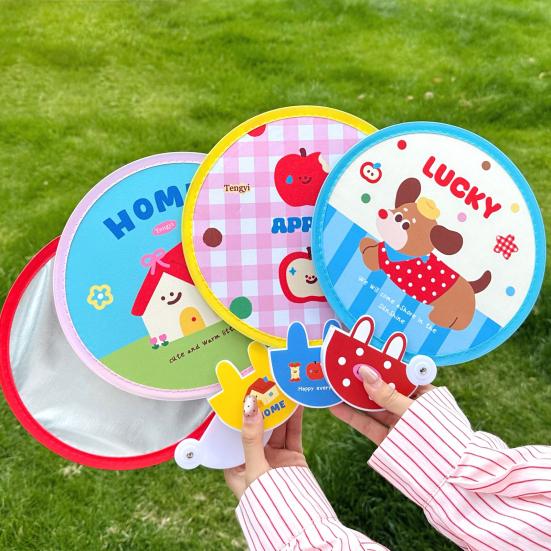 Cartoon Folding Round Fan with Photography Reflector Portable Lightweight Pocket Size Outdoor Travel Camping Summer Handheld Fan