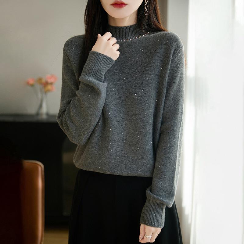 Women's Sequined Turtleneck Sweater - Autumn/Winter Fashion, Age-Defying, Loose Fit, Versatile Knitwear