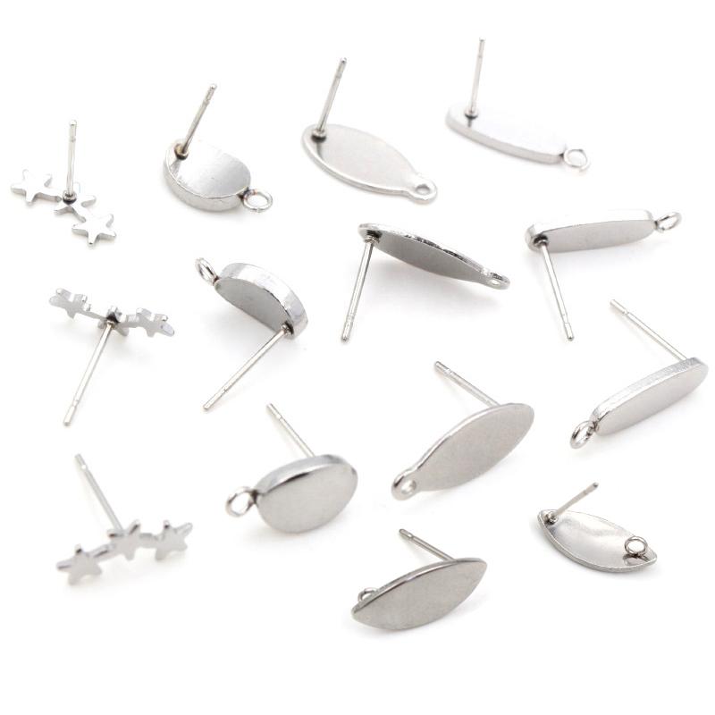 20pcs 316L Stainless Steel Geometric Earring Stud Earring Posts Connector Fashion Styles DIY Jewelry Making Findings Accessories