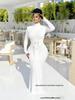 2025 Spring European & American Round Neck Long Sleeve Waist-Cinching Formal Dress in Niche Design