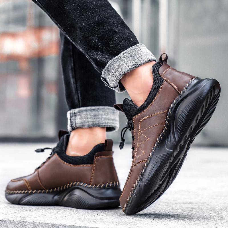 Fashion Black Handmade Leather Casual Men Shoes Design Sneakers Men Comfortable Leather Men Hot Sale Moccasins Driving Shoe Plus Size 48