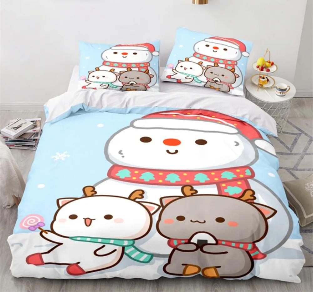 Peach Cat Bedding Quilt Cover Set 3Pcs Bedding Set Goma Cute Cats Duvet Cover Infantil Bedclothes Single Double Queen King Size