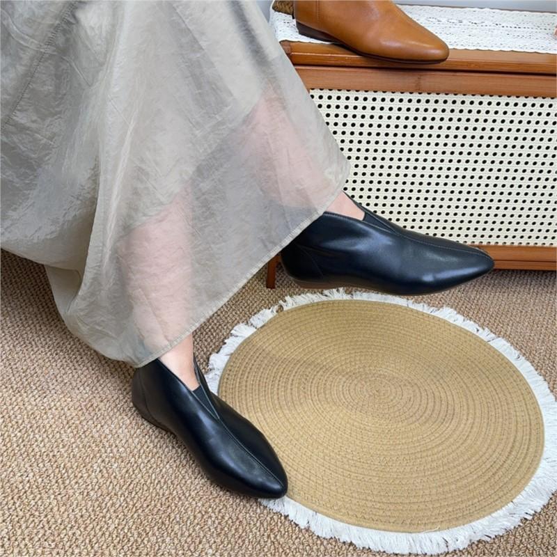 Johnature Retro Pointed Toe Cowhide Short Boots Versatile Genuine Leather Soft Soled Women's Shoes