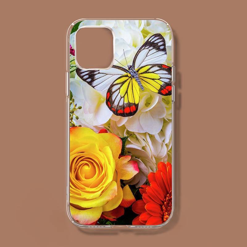 Červený motýl na bílých růžích květinový kryt na telefon pro iPhone 11 12 13 Mini Pro Xs Max 8 7 6 6s Plus X 5s Se 2020 Xr