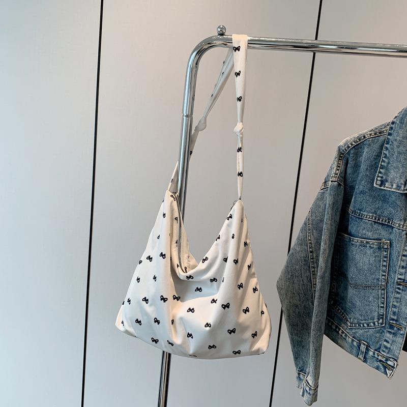 Bow canvas bag women s shoulder tote bag shopping bag foldable 2025 new fashion белый 2444₽