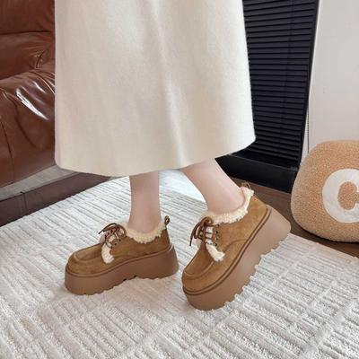 Kleine Plateau-Schneestiefel Neue Herbst- und Winterschuhe aus Samt, verdickt, zum Schnüren, Birkenstock-ähnlich, Baumwollschuhe