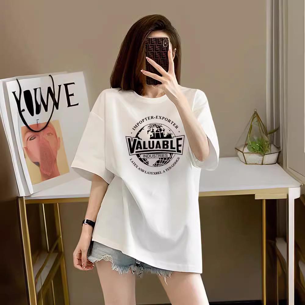 Women's 2024 European Oversized Short-Sleeve Round Neck T-Shirt - Trendy Summer Student Style