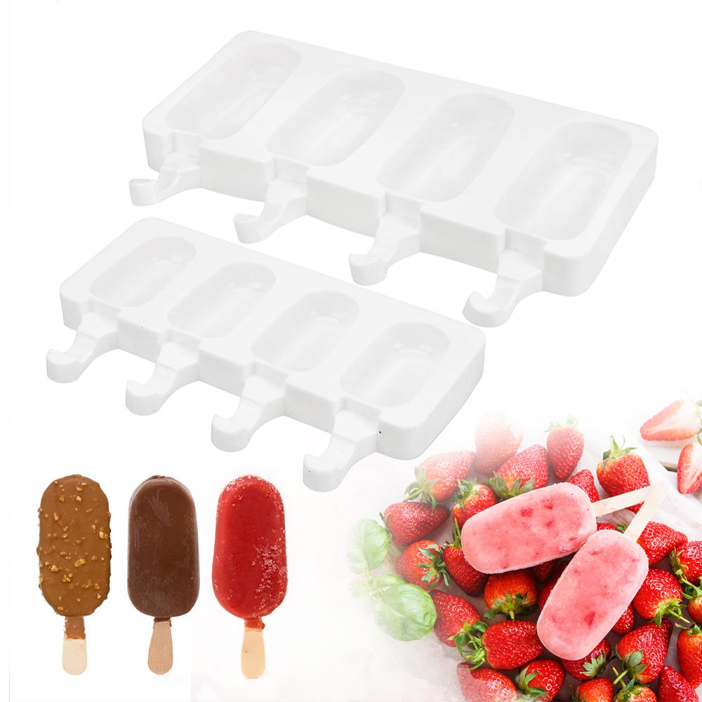 Kitchen Tools Freeze Pudding Mold Tray DIY Tools Ice Cube Ice Cream Mold Makers Silicone Thick Material 4 Cavity Popsicle Moulds