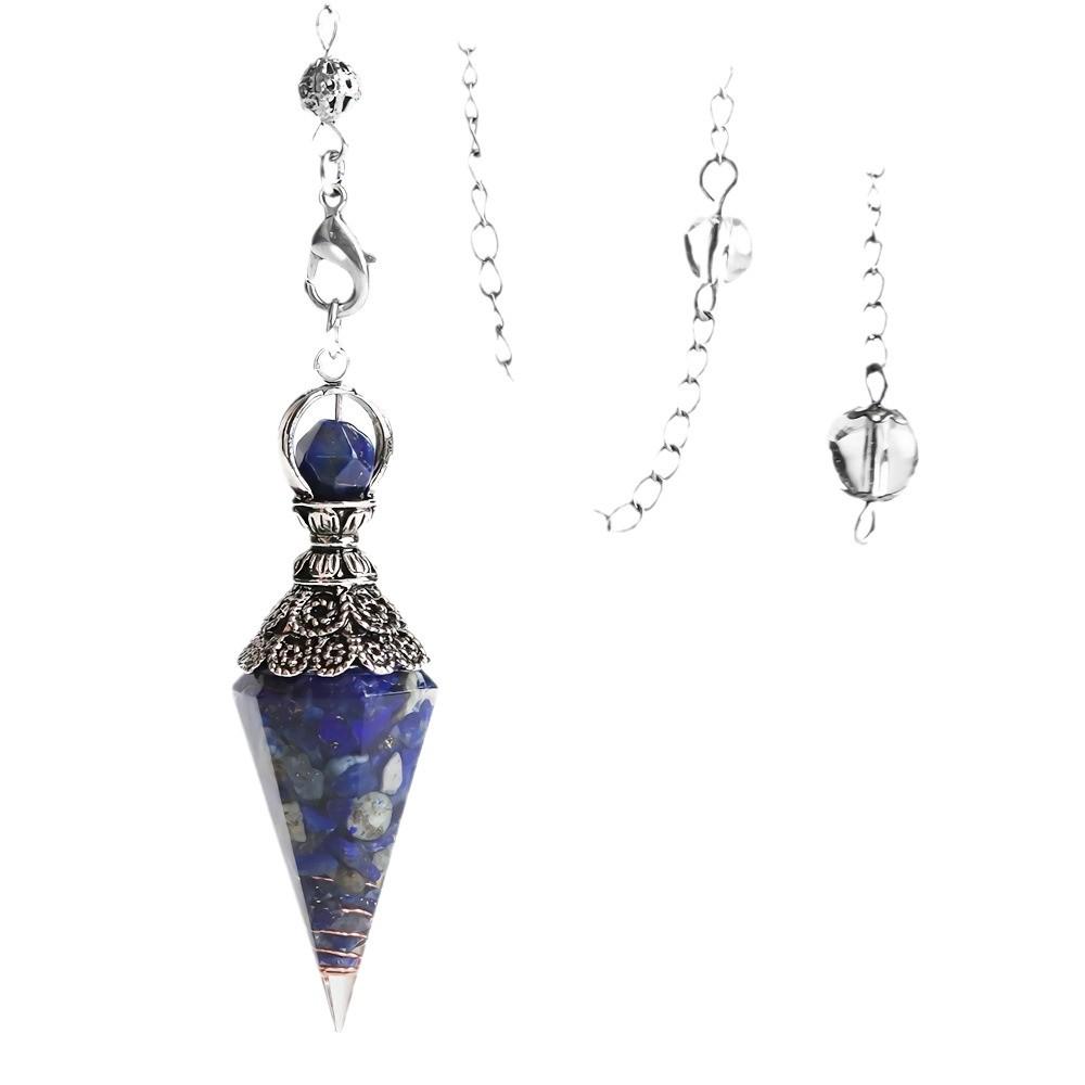 Amethyst Aquamarine Seven Chakra Resin Gemstone Pendant Hexagonal Cone Pendulum