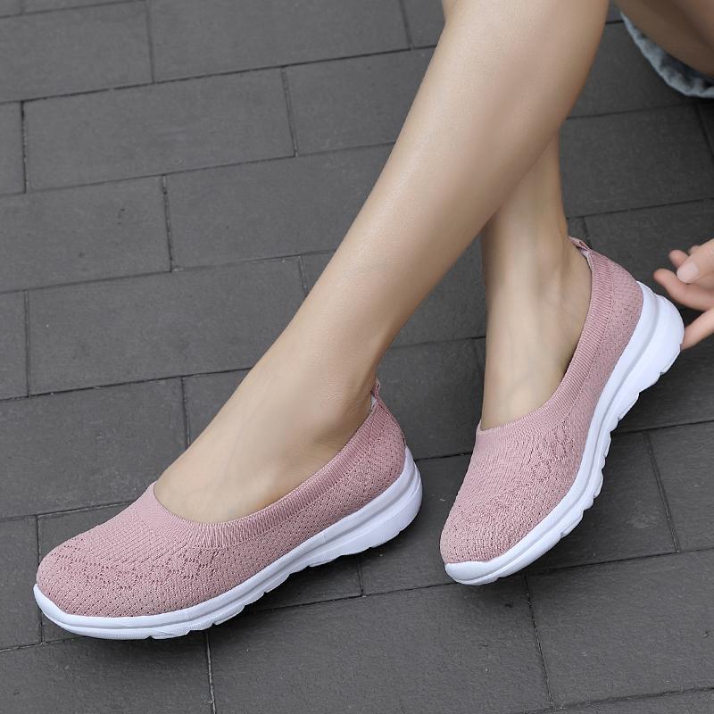 Sneakers Women Casual Shoes Light Breathable Mesh Tennis Summer Knitted Vulcanized Shoes Outdoor Slip -On Sock Shoes Plus Size