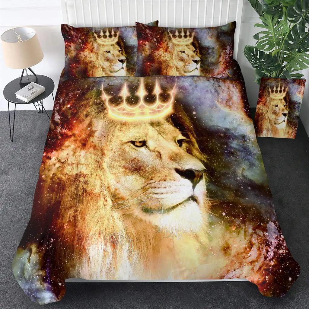Comforter 3D Lion S Kingvintage Lions Bedding Set 2/3Pcs Black Grey Trendy Wild Animals Comforter Set For Adults Men