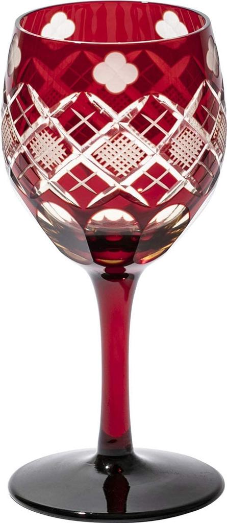 Official Direct Sales from Taiburo Edo Kiriko Wine Glass with and Pattern Wooden Made In Japan Studio Four-Leaf Yarai-Nanko (Amber Red) TB94408AR,