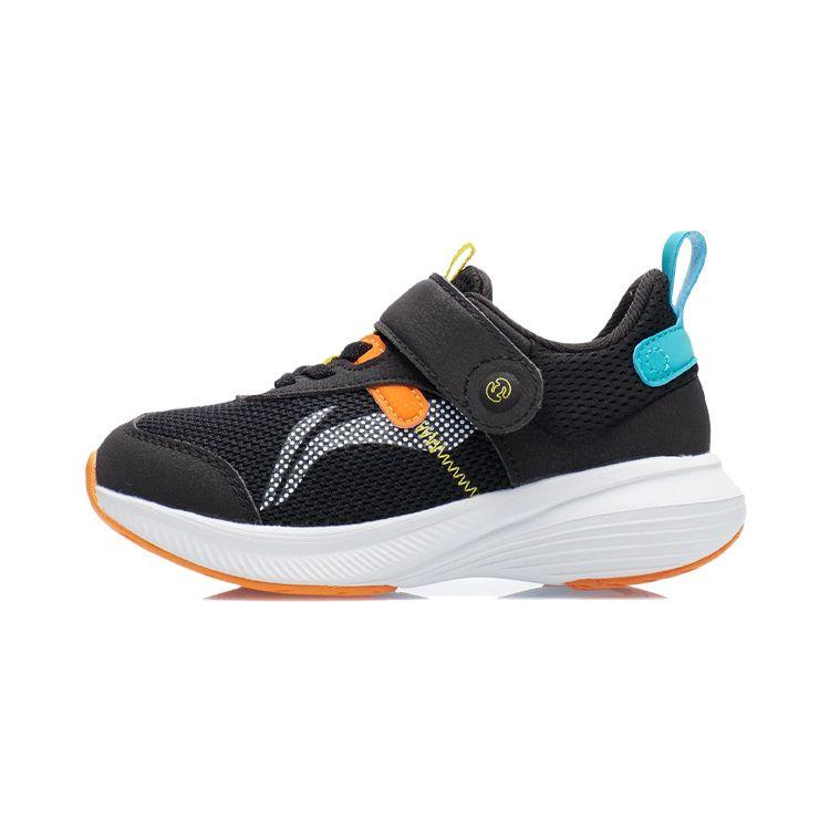 Li Ning Soft 2.0 Velcro Fashion Shock Absorbing Non-Slip Wear-Resistant Breathable Low-Top Running Shoes Kids sneaker Black YKNR092-1