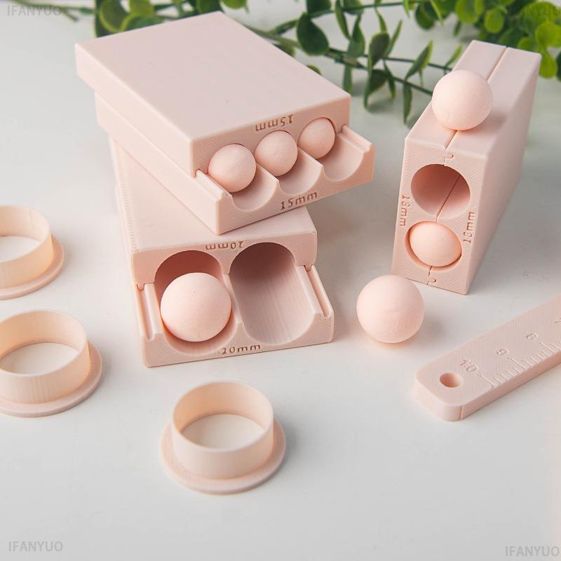 4-20mm Soft Ceramic Round Ball Rolling Mold Kit with Measuring Thickness Ruler Handmade DIY Jewelry Earring Polymer Clay Mould