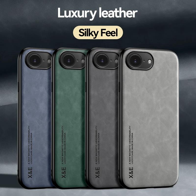 For iphone 16E 16 E PU Leather Car Magnetic Holder Silicone Back Cover For iphone SE 4 2025 Built-in iron Protection Phone Case