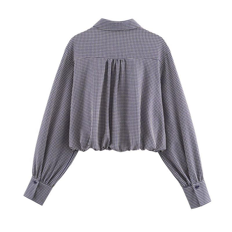 Camisa a Cuadros con Mangas Abullonadas Estilo Universitario para Mujer Otoño 2025
