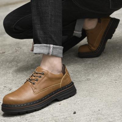 Fashion Men's Leather Round Toe Shoes Casual Comfort Lace Up Thick Soled Shoes for Men Oxford Shoes Anti-slip Wearable Outdoor Men Shoes