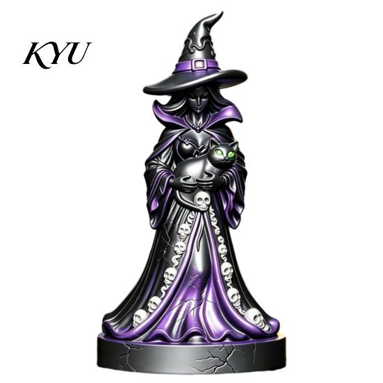 Dark Aesthetic Home Accessories Halloween Witch Figurine, Gothic Resin with Black Cat Ornament, Collectible Art for Decor Fantasy Tabletop Statue
